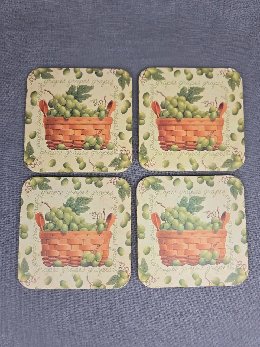 Longaberger Cork Backed Coasters with Grapes in Baskets